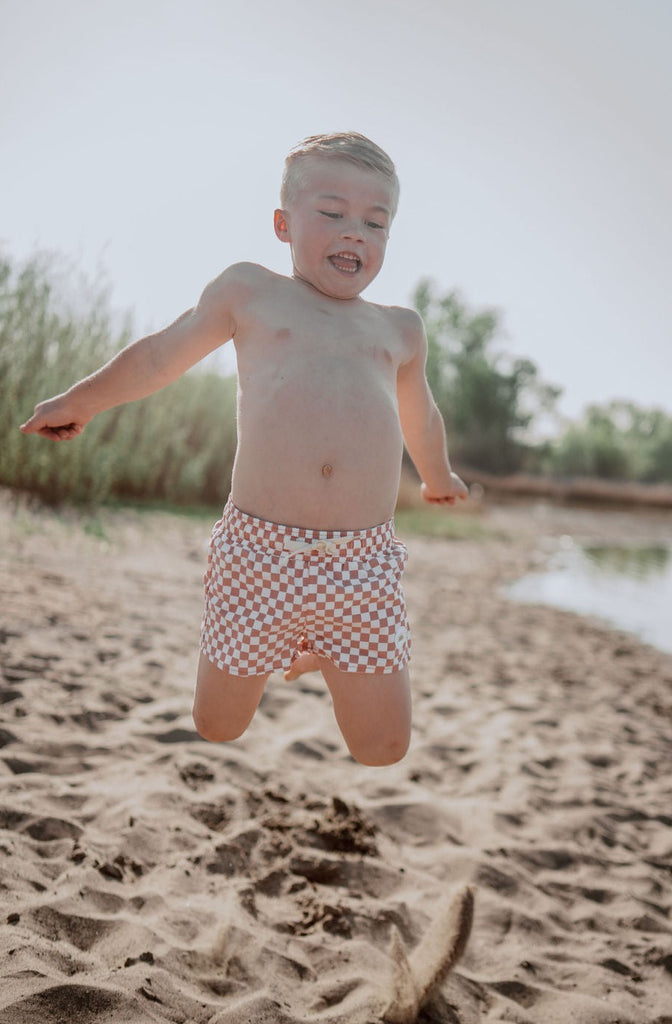 Boy's Boardshort-Tan Checkered