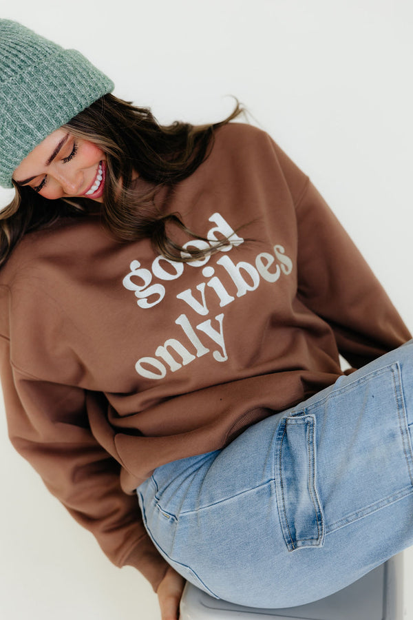 Good Vibes Only Pullover-Brown