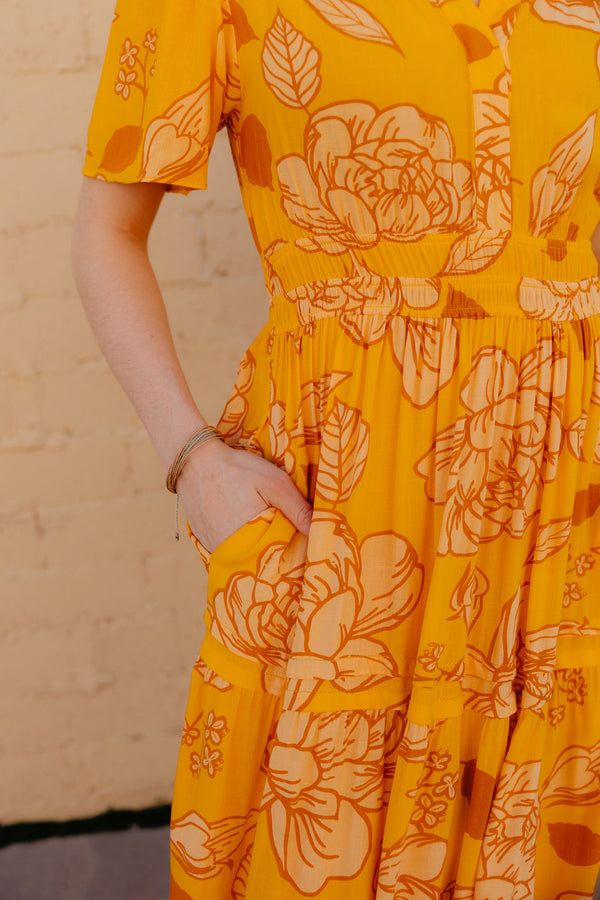 Caribbean Dress-Yellow Floral