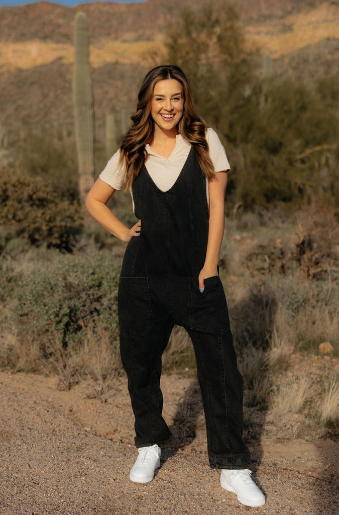 Free People High Roller Jumpsuit-Mineral Black