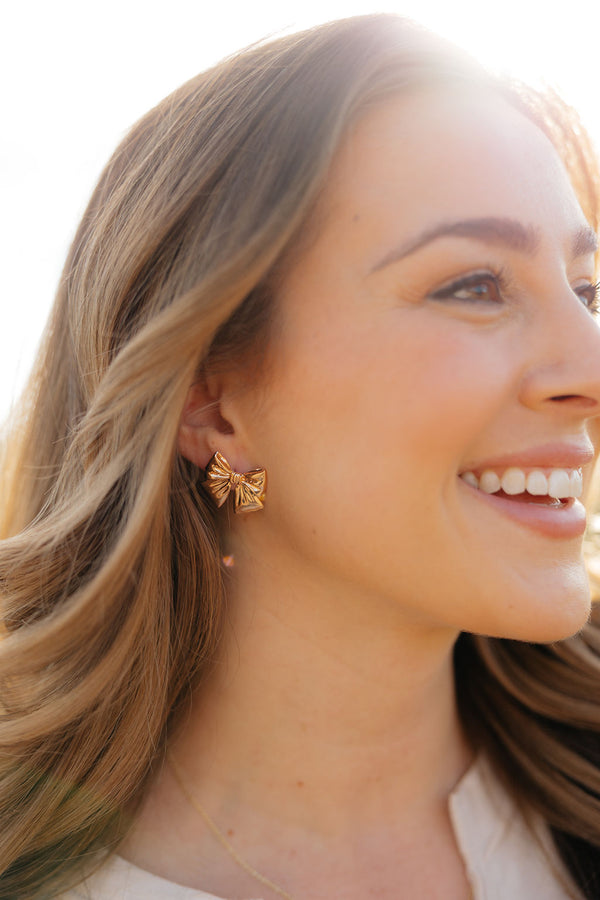 Fancy Bow Earrings-Gold