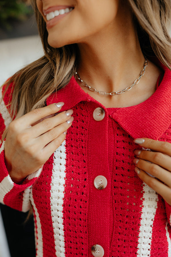 Brynlee Cardigan-Red/Ivory