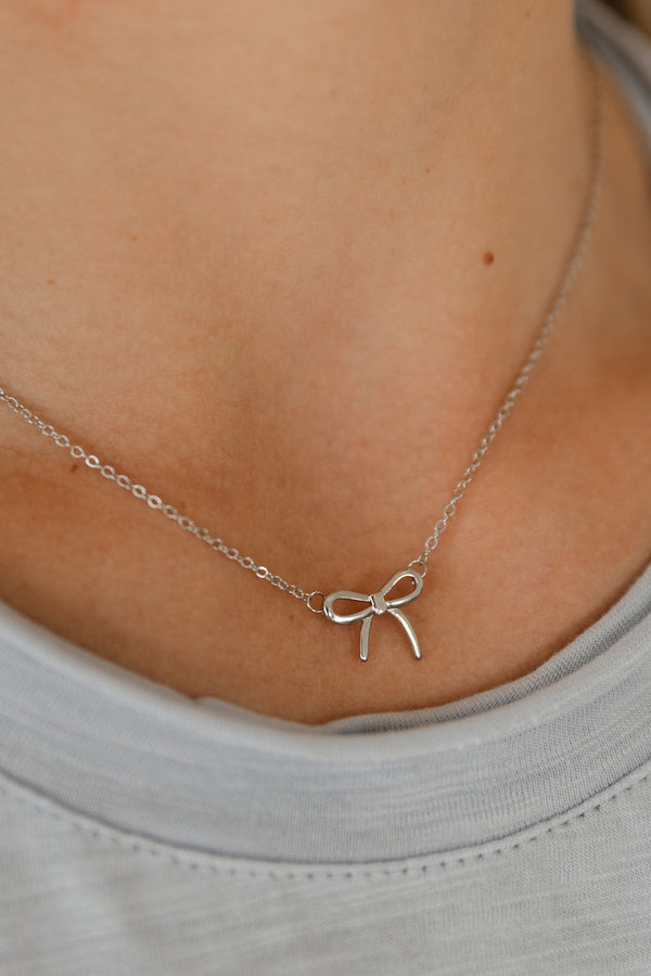 Mini Bow Necklace-Silver