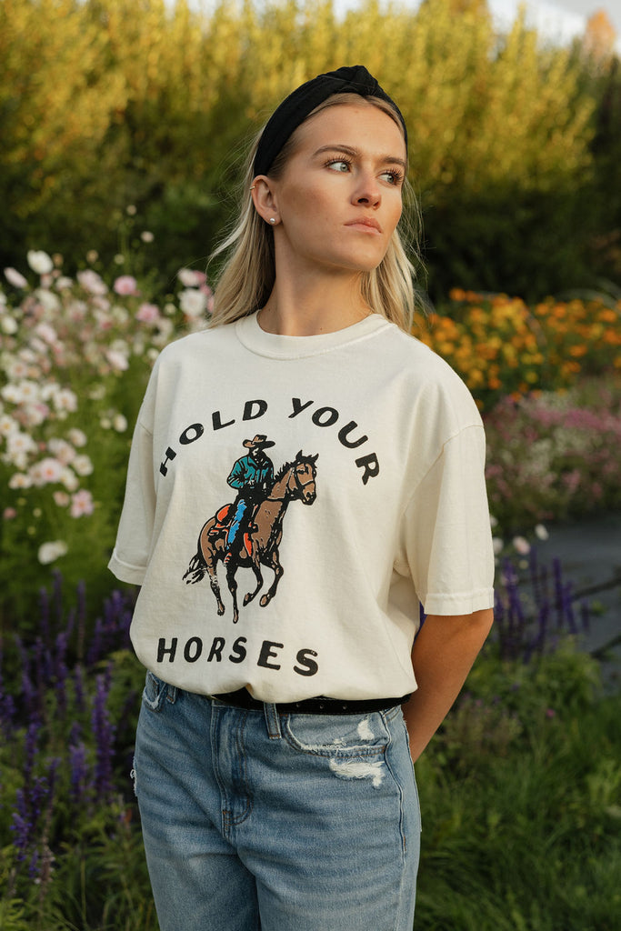 Hold Your Horses Tee-Ivory