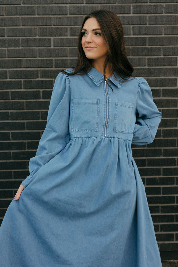 Adley Dress-Blue Denim