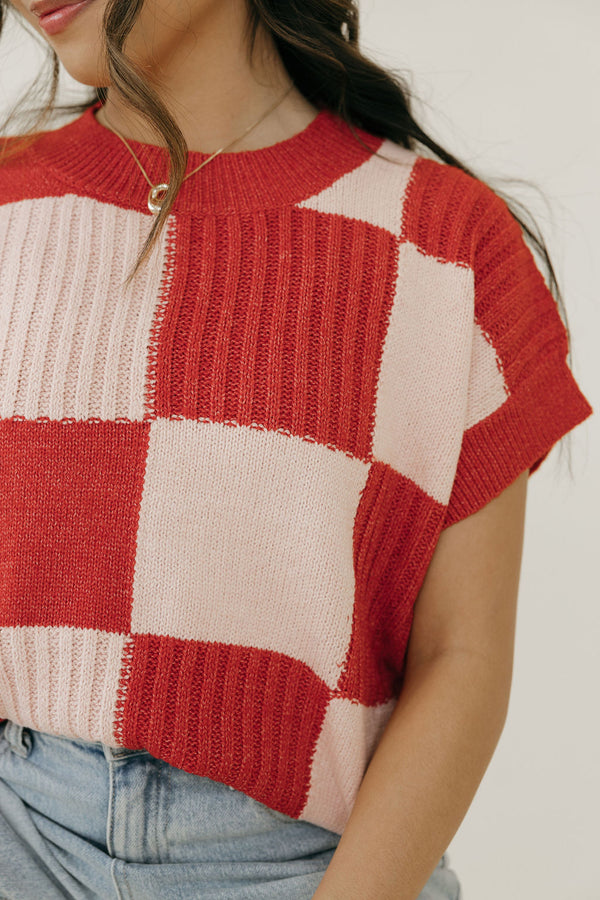 Hadlee Sweater Vest-Pink/Red