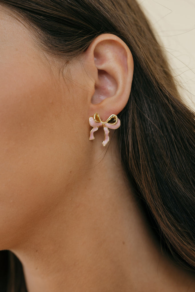 Ribbon Bow Earrings-Blush