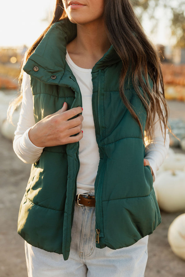 Teagan Puffer Vest-Hunter Green