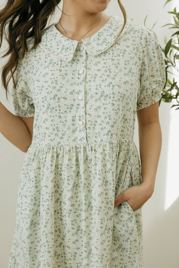 Sara Dress-Cream/Green