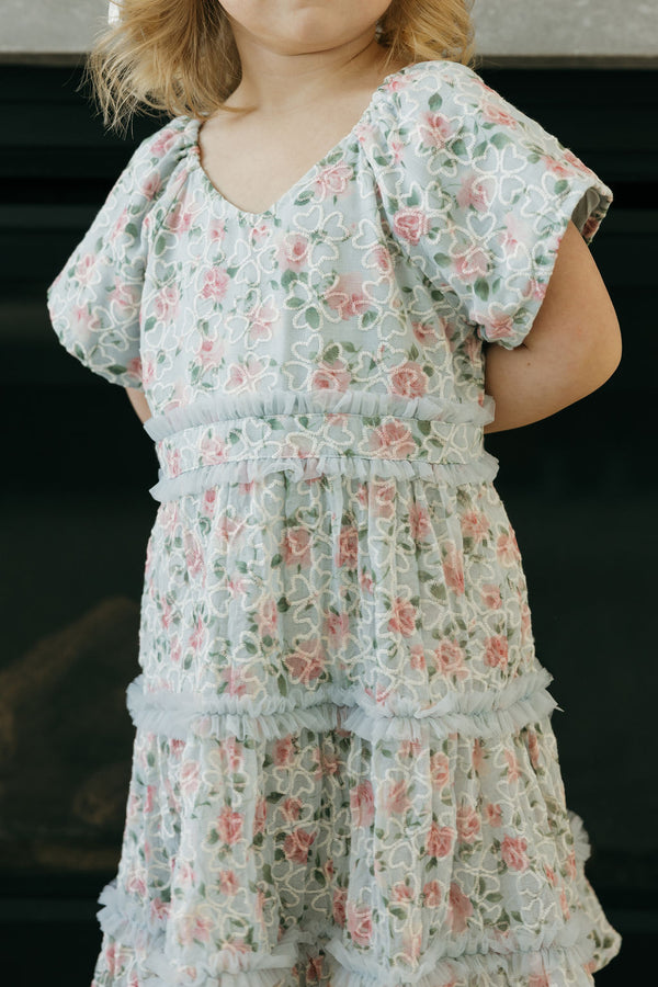 Little Girl's Daphne Dress-Blue Floral