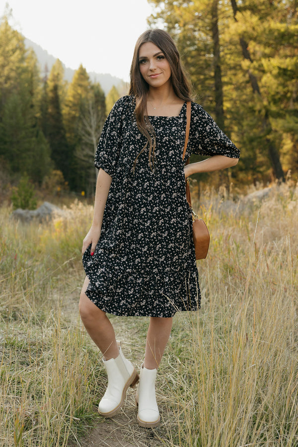 Downtown Memories Dress-Black Floral