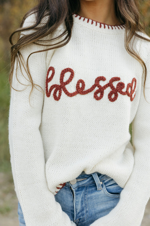 Blessed Sweater-Ivory/Brick