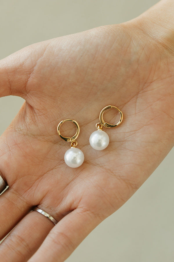 Parissa Pearl Hoop Earrings-Gold