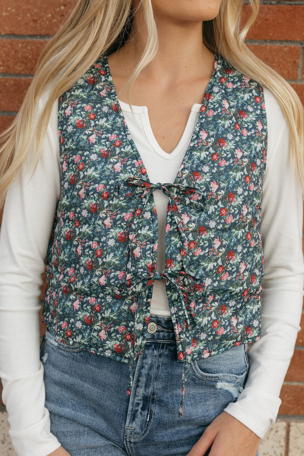 Lorretta Vest-Navy Floral