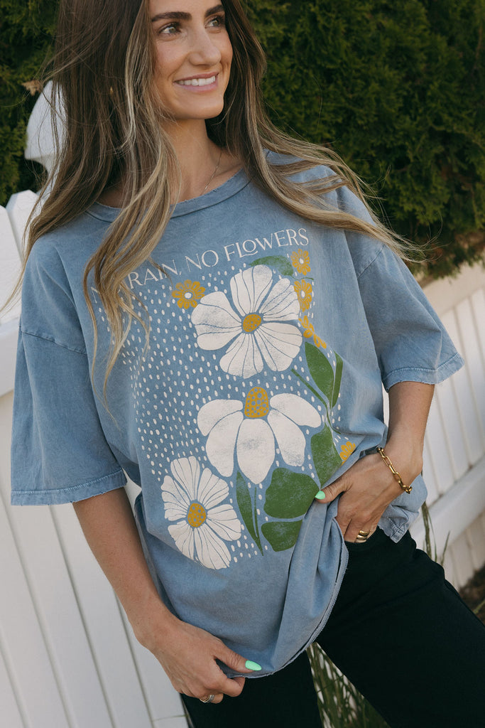 No Rain No Flowers Tee-Mineral Blue