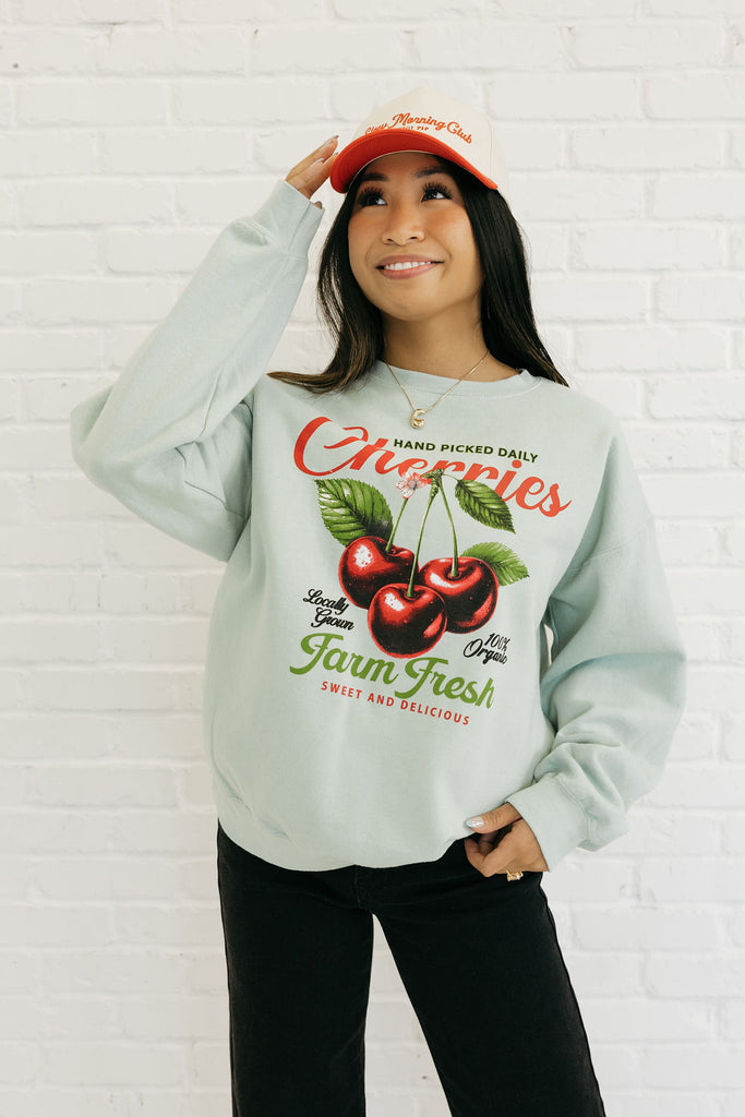 Farm Fresh Cherries Pullover-Light Sage