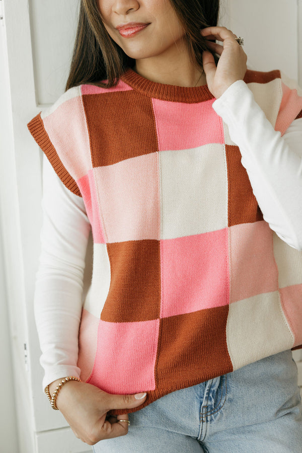 Judie Sweater Vest-Pink Multi