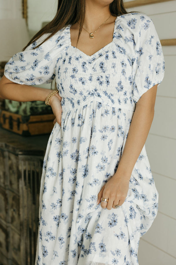 Myla Dress-White/Blue