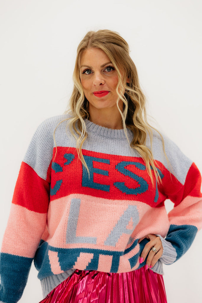 C'est La Vie Sweater-Pink/Blue