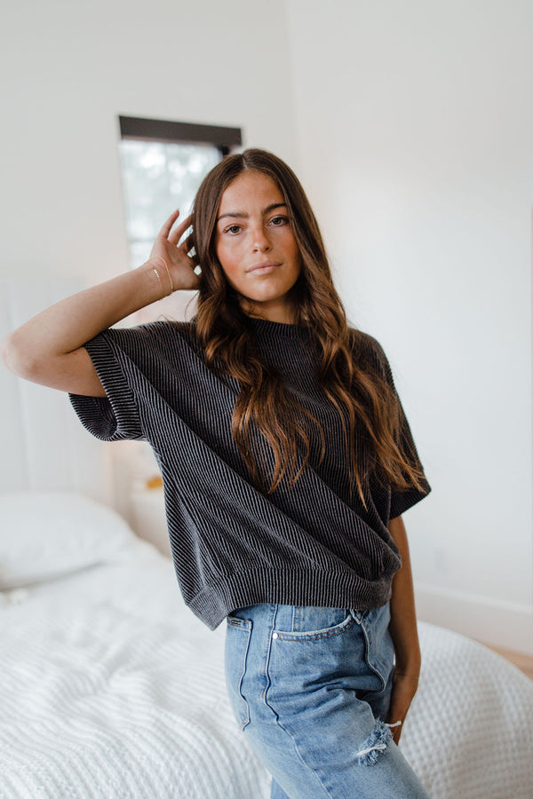 Boone Oversized Top-Charcoal