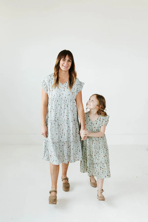 Little Girl's Naomi V-Neck Dress-Dusty Mint